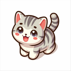Isometric cute American shorthair kitten cat cartoon character design isolated on white background, cute animal clip art, vector illustration.