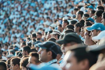Argentine football soccer fans in a stadium supporting the national team, Albiceleste, Gauchos
