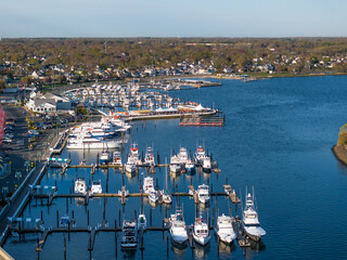 A Small Marina with Boats docked on the water