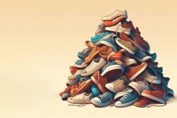 A bunch of colorful sneakers on a clean background. Space for text.