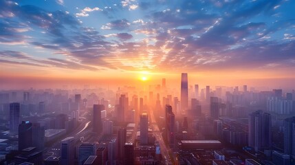 Bright Sunrise Over Modern Cityscape: New Beginnings and Fresh Opportunities