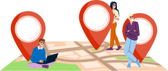 results local pack vector. business listing, map optimization, seo results local pack character. people flat cartoon illustration