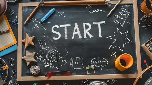 Start Your Journey: A Chalkboard Surrounded by Planning Tools and Quotes