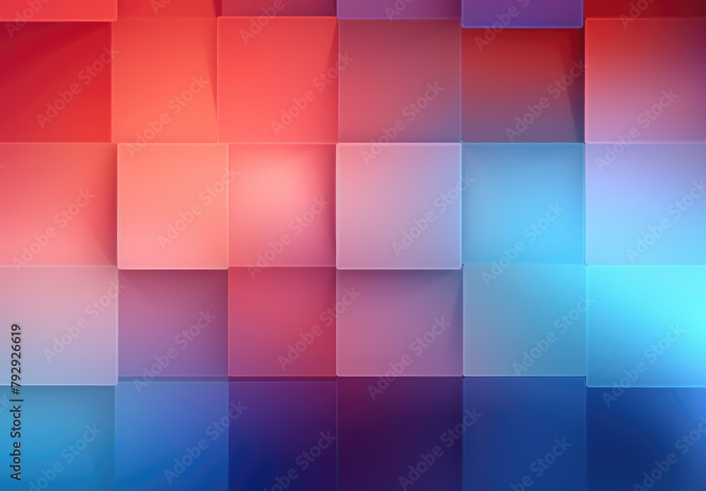 Poster a seamless pattern of glossy tiles transitioning from warm red to cool blue tones, creating a dynami