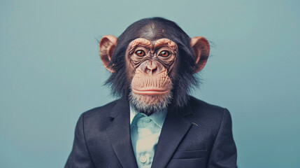 Anthromophic friendly Monkey wearing suite formal business studio shot 