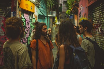 Group of young people walking on the street in Istanbul, Turkey.