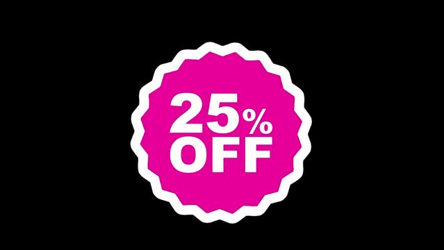 Hot Pink 25% Off Discount Badge with Scalloped Edges for Sales Promotion. Set On A Transparent Background