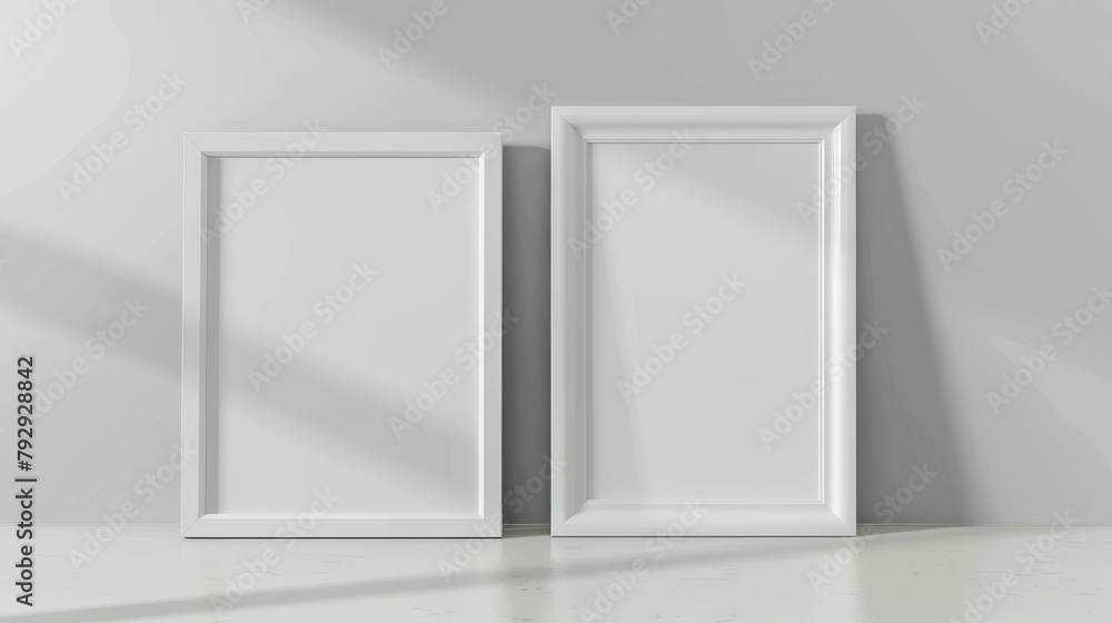 Poster The A3, A4 photo frame template is a modern realistic rendering of a paper or plastic picture frame inside a shadow border on a gray background.