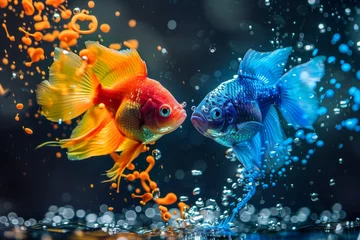 Fotobehang Vibrant goldfish and betta splashing in water © Waiwit
