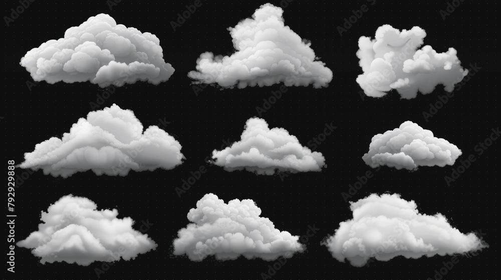 Aufkleber The modern set features a realistic isolated cloud on a transparent background.