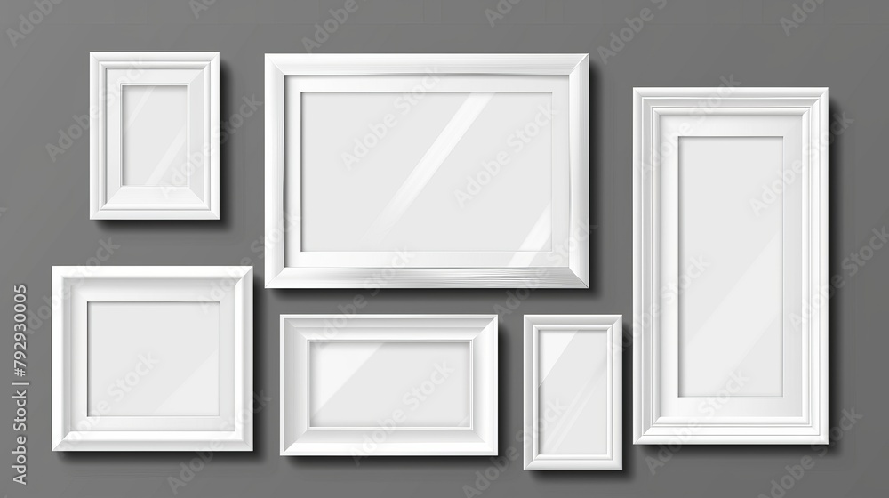 Poster A set of blank white picture frames mockups isolated on a transparent background.