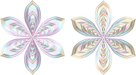 3d shiny and glossy pink blue purple shade floral stars