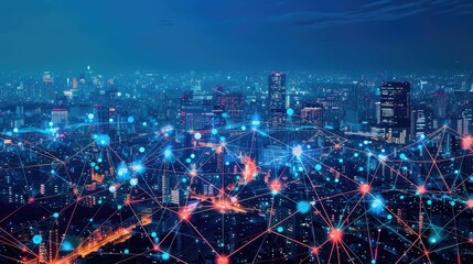 Futuristic Metropolis: Interconnected Digital Grid
