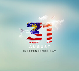 Malaysia independence day. Flag of Malaysia waving in the sky.