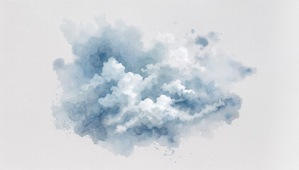 Abstract watercolor cloud on a light background, blue and white shades merge together, creating a feeling of lightness and airiness