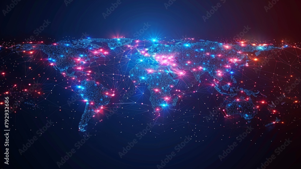 Poster World map with dots in futuristic style, with communication concept