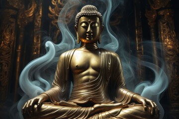 golden buddha statue content created with generative AI software