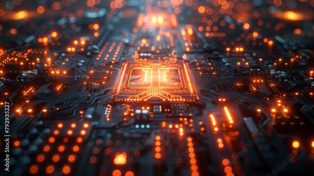 Poster a matrix-style digital building on an abstract technology background; a technological city integrate