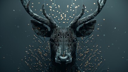 Concept for powerful technology based on the shape of the deer head combined with the electronic board - obrazy, fototapety, plakaty