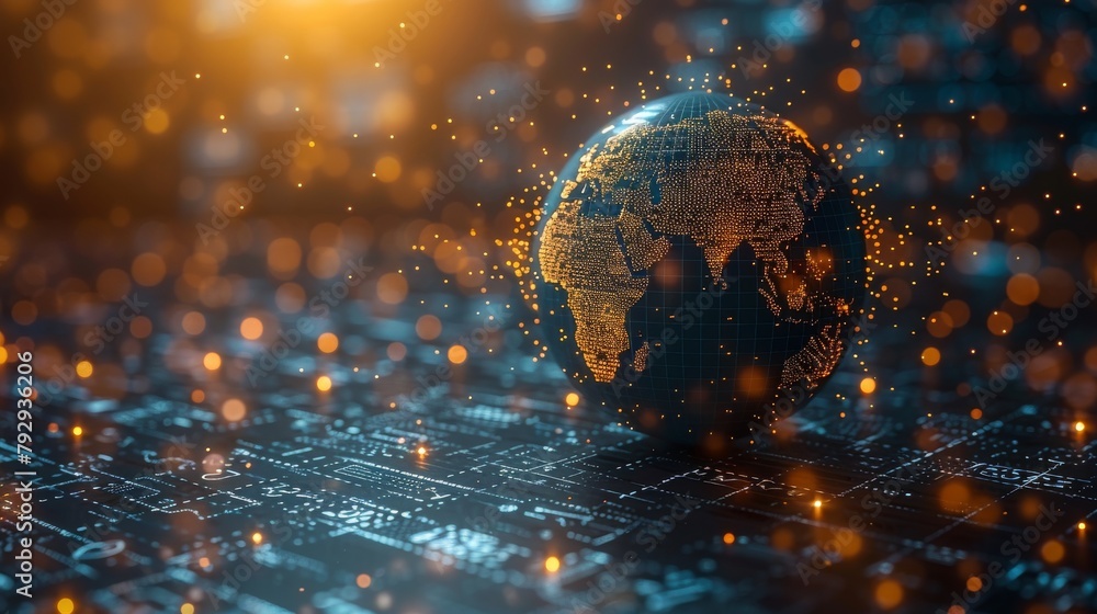 Aufkleber the concept of the global network or communications world is represented by a graphic showing a glob