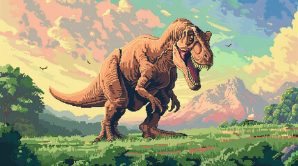 2d pixel art of T-rex, dinosaur, jurrasic era, game art, 16 bit, 32 bit