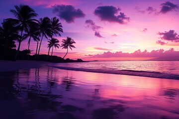 Fototapeta na wymiar Sunset on a Tropical Beach with Palm Trees