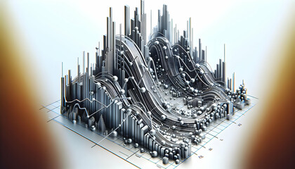 Abstract 3D Icon of Descending Lines: Strategic Financial Market Decline Concept