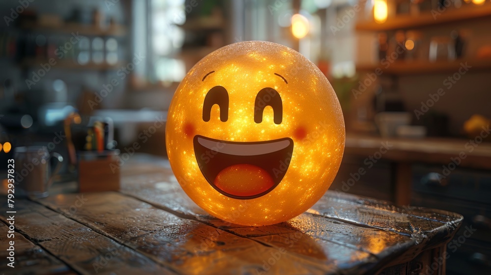 Aufkleber a realistic emoticon appears from a device, illustrating the concept of technology in communication