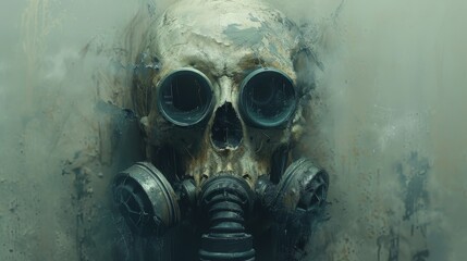 Gas mask graphic depicting a realistic skull