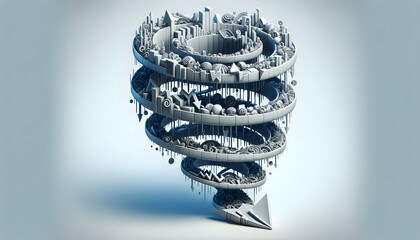 Abstract 3D Icon: Downward Spiral Market Risk Management Financial Wallpaper Concept
