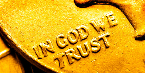 Gold Coins and Bullion In God We Trust Representing Wealth and Success - 792938410