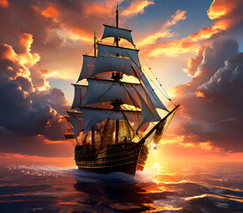 Fototapeta premium ship in the sunset