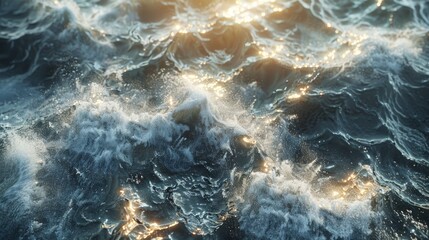 The image is of a body of water with waves crashing against the shore
