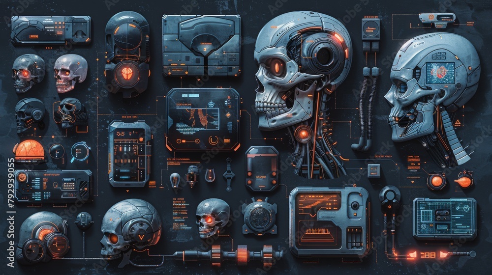 Aufkleber an icon set representing modern technology and ai