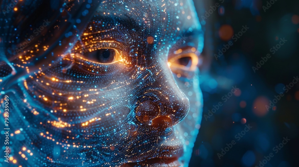 Aufkleber Face detection or biometrics is the use of a shape of a human face combined with fingerprints and digital technology