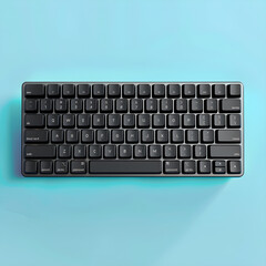 Aesthetic Black QWERTY Keyboard Design Displayed on Vibrant Azure Backdrop