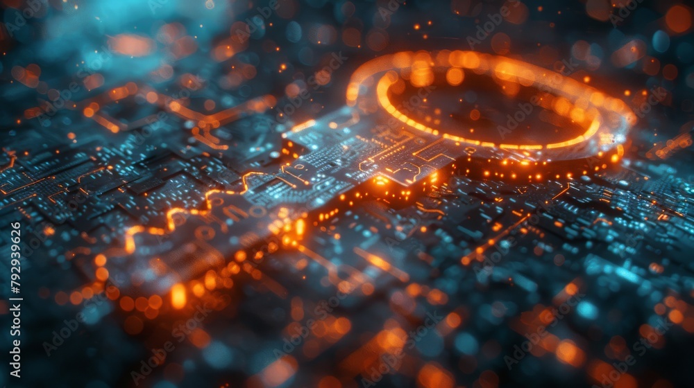 Poster A concept of cyber security or a private key, or an abstract digital key integrated with technology