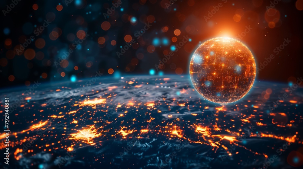 Leinwandbilder the concept of communication technology or global network, shown on a globe with a digital interface