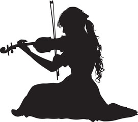 silhouette of a woman with a violin. Playing violin concept. Vector illustration © Nazia