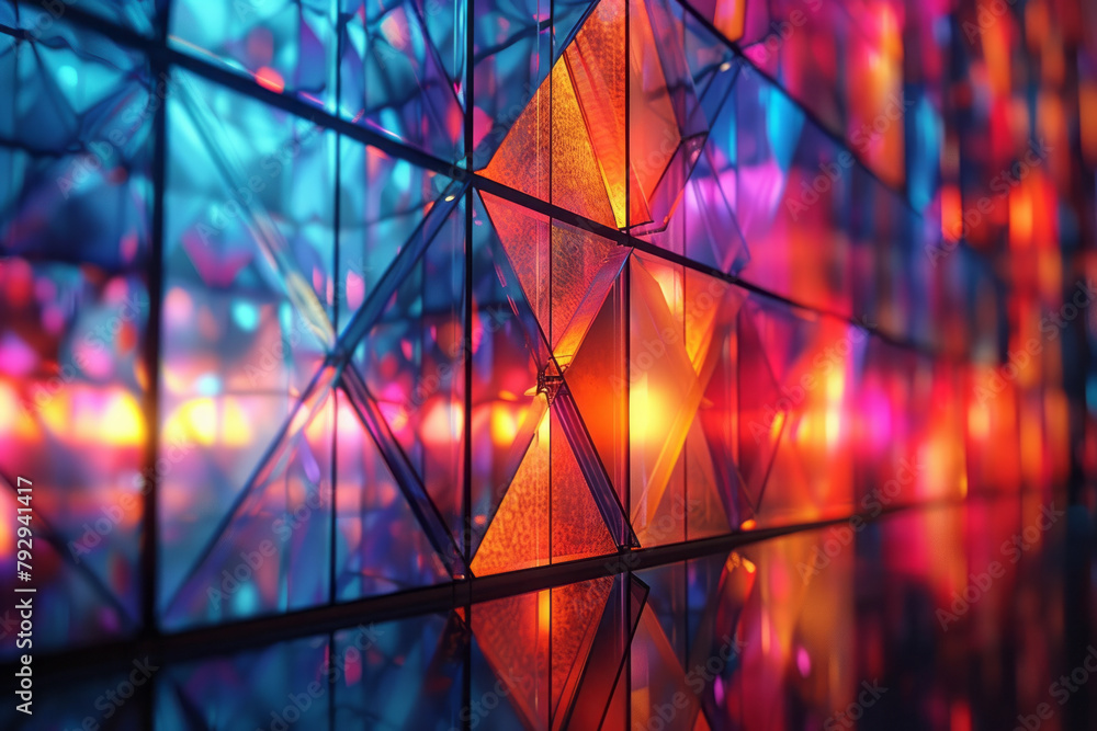 Poster a scene illustrating a digital display background with moving geometric shapes that continuously mor