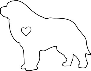 Great Pyrenees Dog Silhouette Outline with Heart Graphic Design with Transparent Background