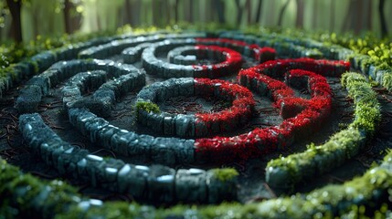 Maze combined with yin yang symbol, a symbol of balance