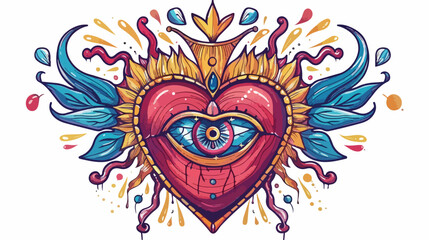 Sacred mexican heart. My Heart. Heart with eye. Cartoon