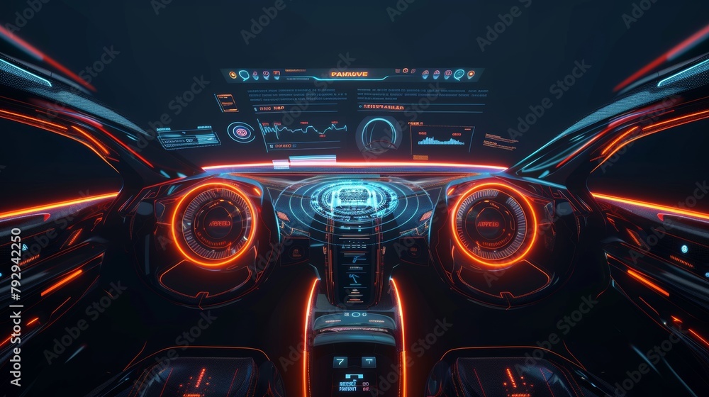 Aufkleber HUD car user interface. Hologram scanning of the car. Abstract virtual graphic touch user interface. Car service graphical user interface.