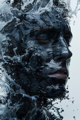 Portraits painted with magnetic ferrofluid, with facial features shaped by magnetic fields that can