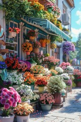 Fototapeta na wymiar colorful blooms arrangement in quaint flower shopcharming decor