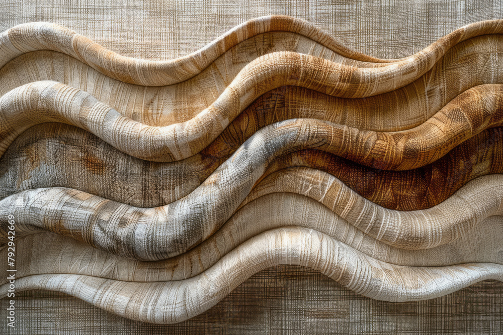 Poster a photograph of a rug designed with waves of rectangles that create a rolling effect, giving the imp