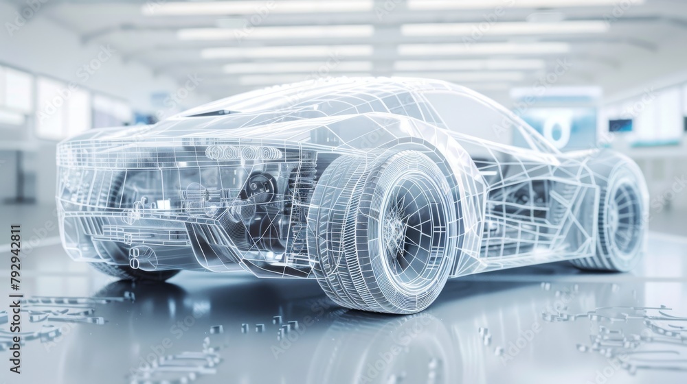Fototapete Representation of a car development using a 3D render
