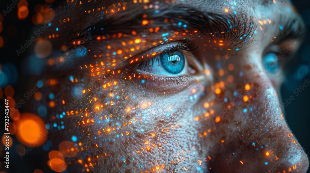 Aufkleber An illustration of a programmer or hacker in cyberspace, a face with a programming code background