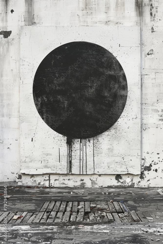 Aufkleber an image of a pristine white wall with a single large black circle centered perfectly, creating a fo
